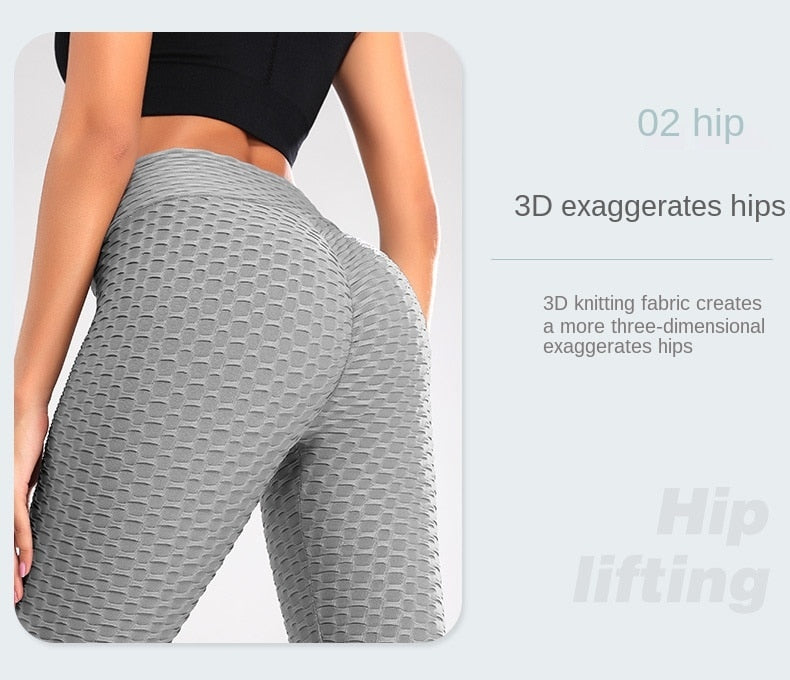 Women Bumps Style Yoga Pants Put Hip Fold Elastic High Waist Leggings Breathable - KiwisLove