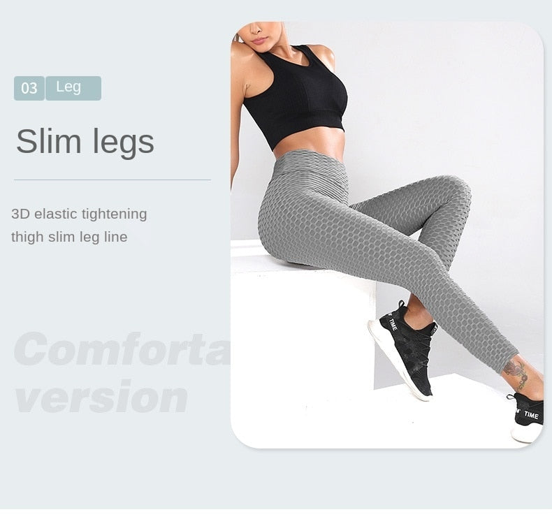 Women Bumps Style Yoga Pants Put Hip Fold Elastic High Waist Leggings Breathable - KiwisLove