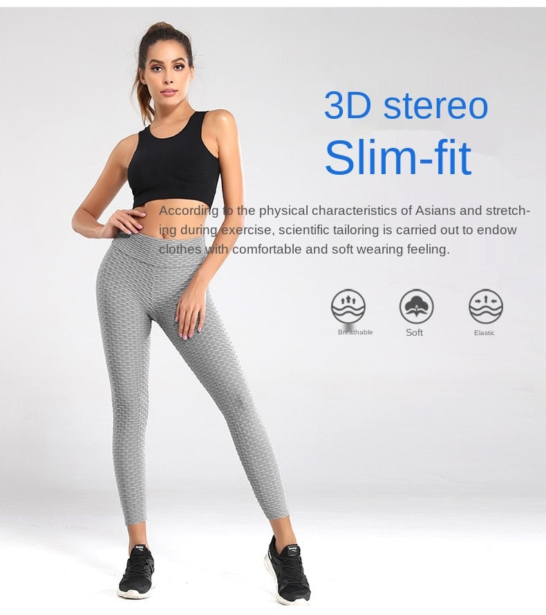 Women Bumps Style Yoga Pants Put Hip Fold Elastic High Waist Leggings Breathable - KiwisLove