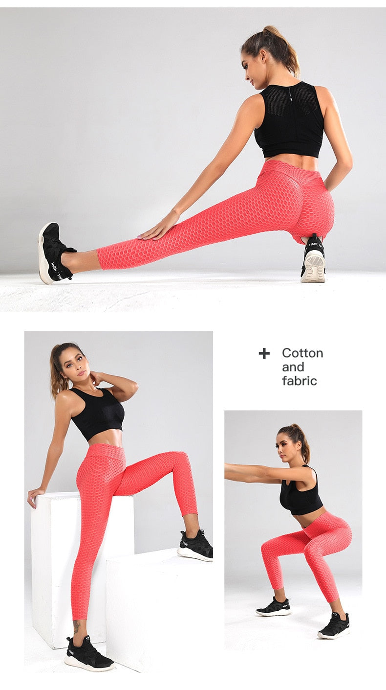 Women Bumps Style Yoga Pants Put Hip Fold Elastic High Waist Leggings Breathable - KiwisLove