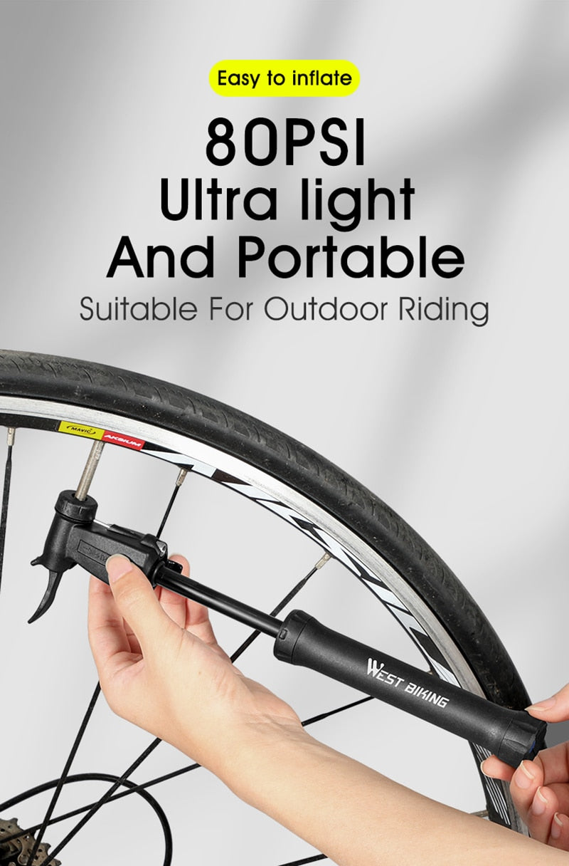 WEST BIKING Hand Mini Bicycle Pump Tire Air Inflator Schrader Presta Valve Ball Needle Hose MTB Accessories Portable Bike Pump - KiwisLove