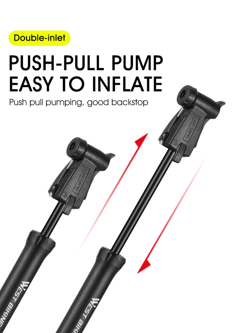 WEST BIKING Hand Mini Bicycle Pump Tire Air Inflator Schrader Presta Valve Ball Needle Hose MTB Accessories Portable Bike Pump - KiwisLove