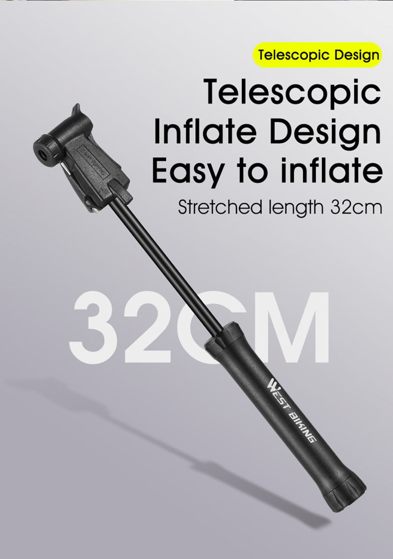 WEST BIKING Hand Mini Bicycle Pump Tire Air Inflator Schrader Presta Valve Ball Needle Hose MTB Accessories Portable Bike Pump - KiwisLove