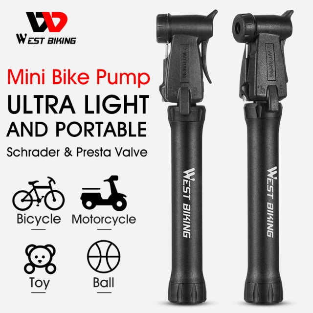 WEST BIKING Hand Mini Bicycle Pump Tire Air Inflator Schrader Presta Valve Ball Needle Hose MTB Accessories Portable Bike Pump - KiwisLove