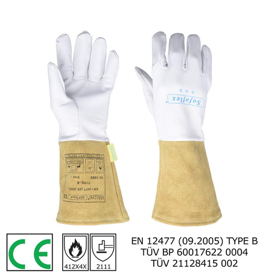 Pair TIG Welding Gloves Goatskin Palm Cowhide Cuff Soft Sensitive Gloves - KiwisLove