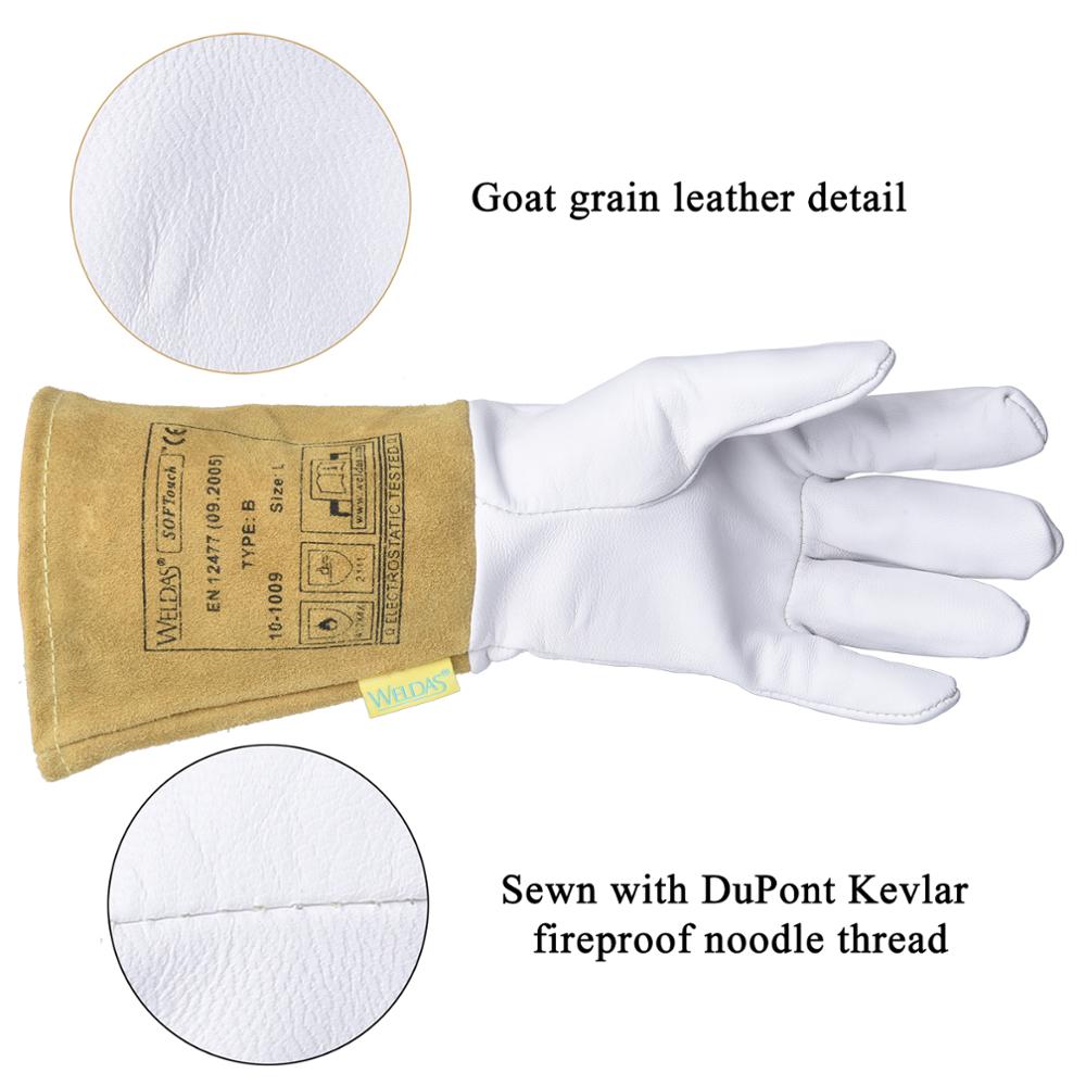 Pair TIG Welding Gloves Goatskin Palm Cowhide Cuff Soft Sensitive Gloves - KiwisLove