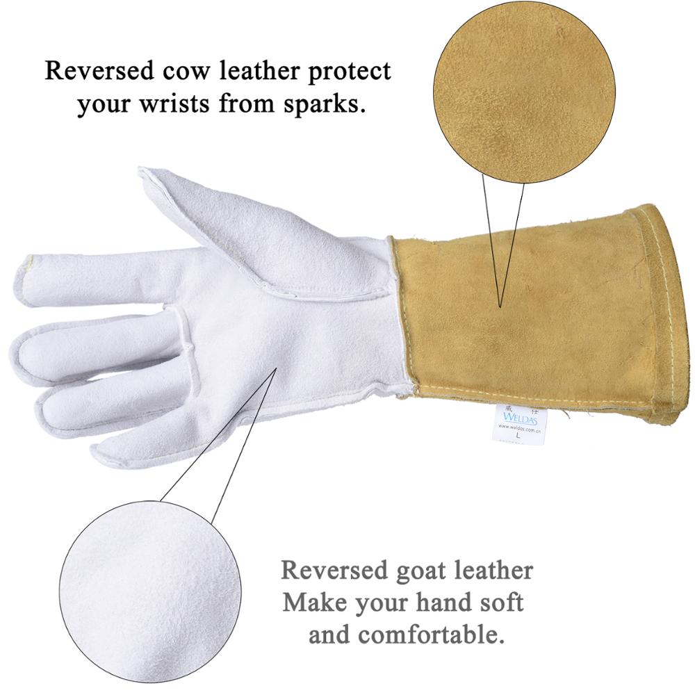 Pair TIG Welding Gloves Goatskin Palm Cowhide Cuff Soft Sensitive Gloves - KiwisLove
