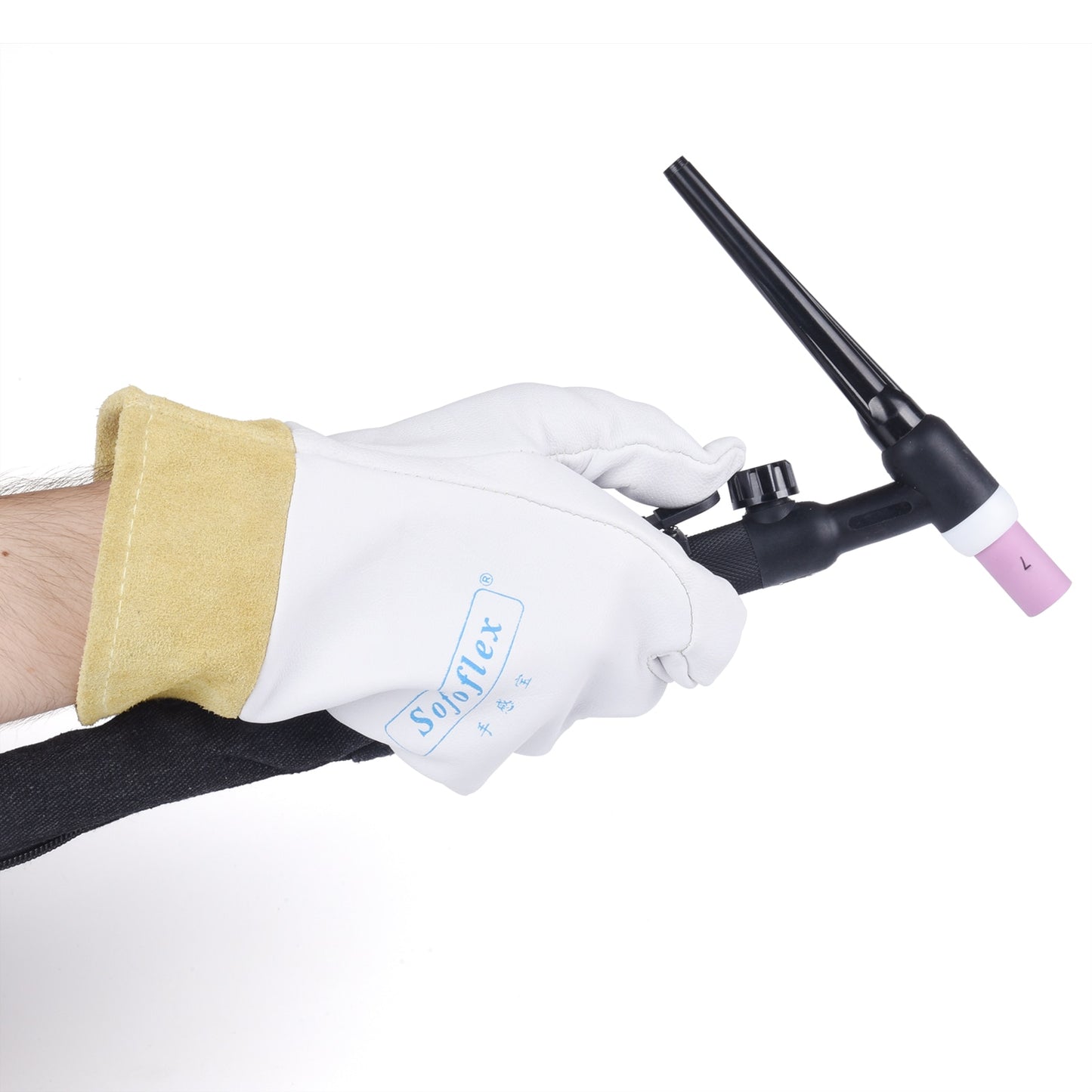 Pair TIG Welding Gloves Goatskin Palm Cowhide Cuff Soft Sensitive - KiwisLove