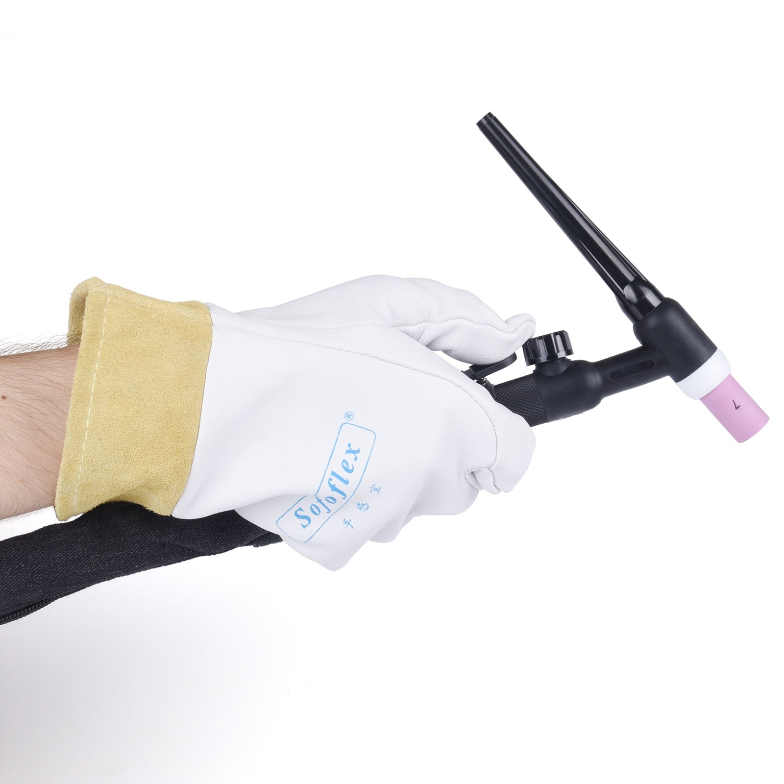 Pair TIG Welding Gloves Goatskin Palm Cowhide Cuff Soft Sensitive - KiwisLove