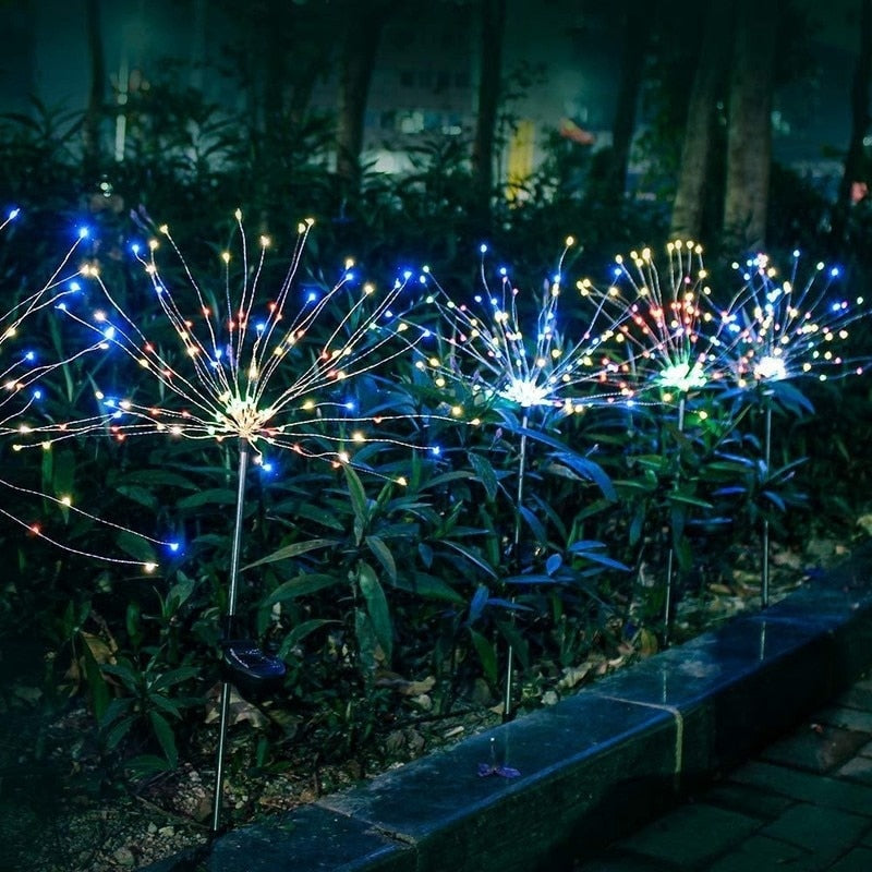 Solar Outdoor Grass Globe Dandelion Fireworks Lamp Flash String Garden Lawn Landscape Holiday Light - KiwisLove