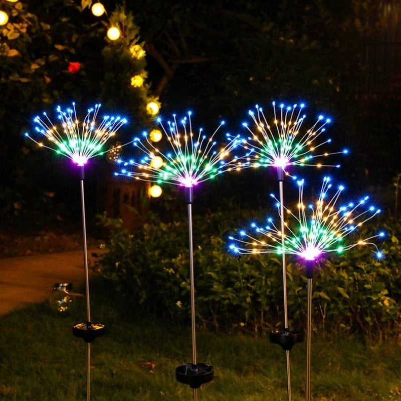 Solar Outdoor Grass Globe Dandelion Fireworks Lamp Flash String Garden Lawn Landscape Holiday Light - KiwisLove