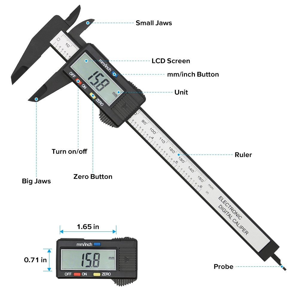 Electronic Digital Vernier Caliper Gauge Micrometer Carbon Fiber Oauee - KiwisLove