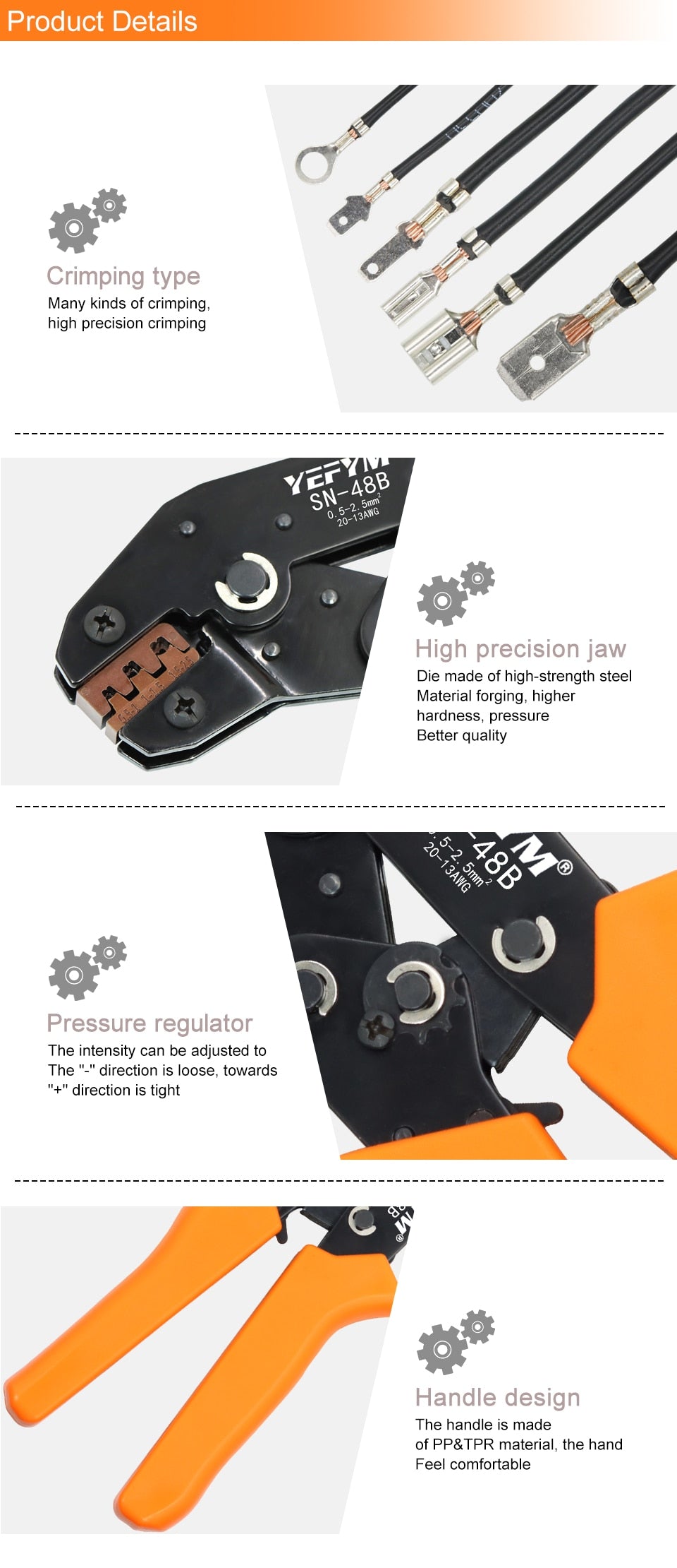 SN-48B crimping pliers 0.5-2.5mm² YEFYM high precision jaw wire electrical hand tools - KiwisLove