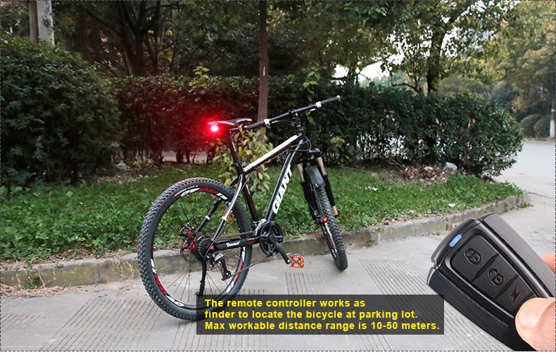 Rechargeable Rear Bicycle Light Brake Bike Tail Lamp Wireless Remote Control Cycling Taillight Anti-theft Burglar Alarm Bell - KiwisLove
