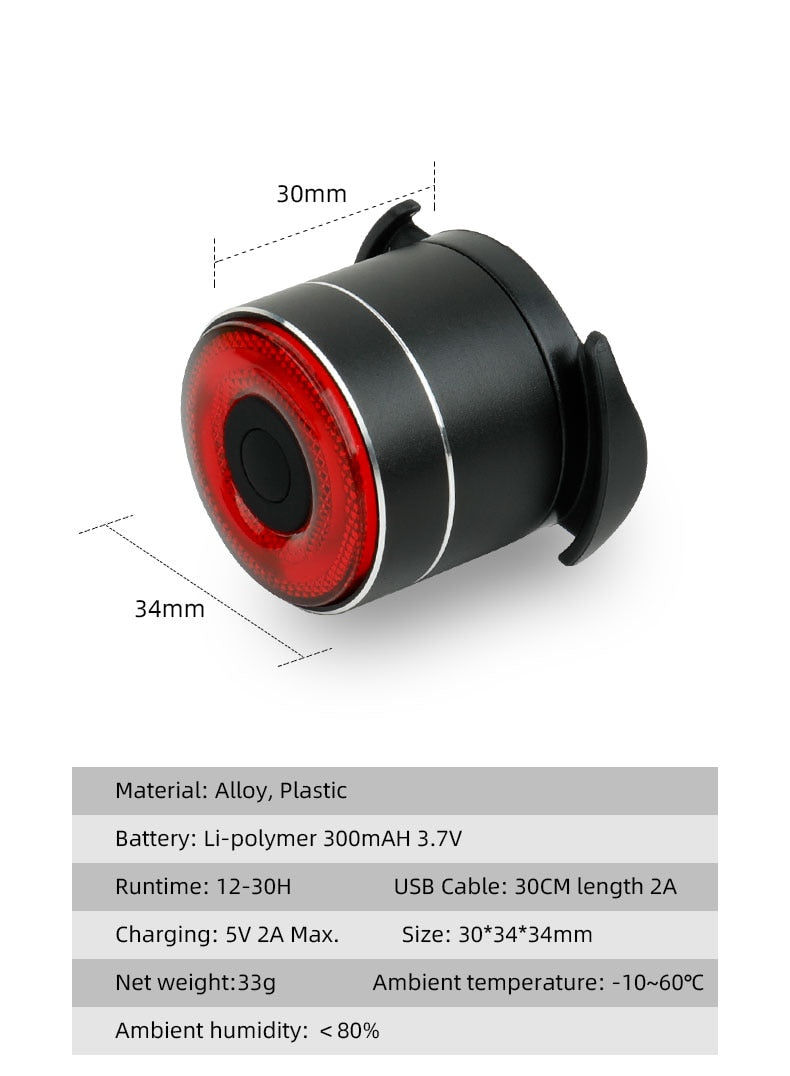 Rechargeable Rear Bicycle Light Brake Bike Tail Lamp Wireless Remote Control Cycling Taillight Anti-theft Burglar Alarm Bell - KiwisLove