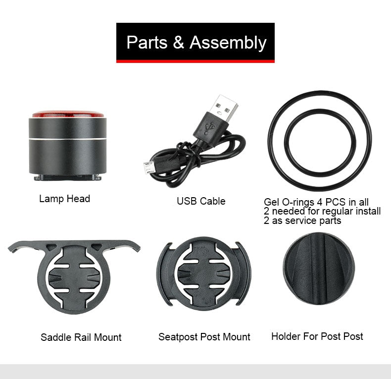 Rechargeable Rear Bicycle Light Brake Bike Tail Lamp Wireless Remote Control Cycling Taillight Anti-theft Burglar Alarm Bell - KiwisLove