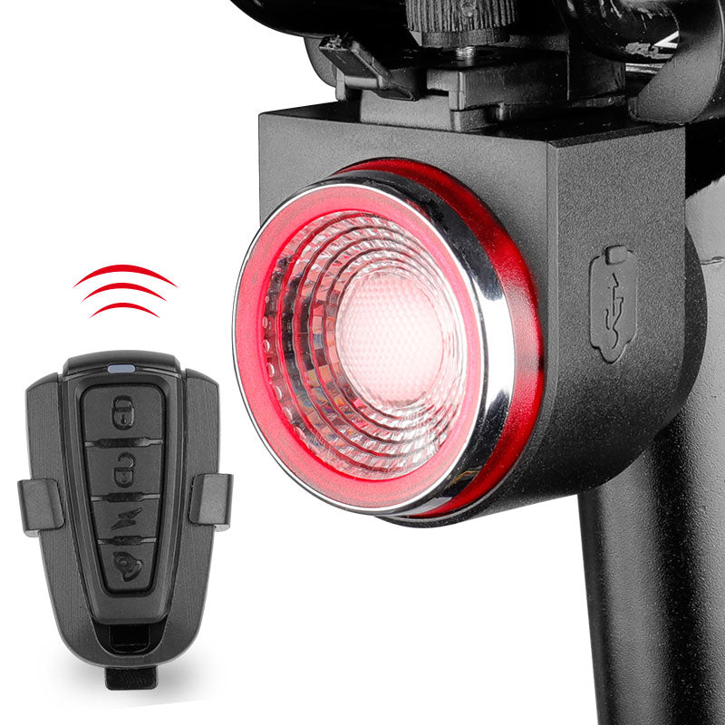 Rechargeable Rear Bicycle Light Brake Bike Tail Lamp Wireless Remote Control Cycling Taillight Anti-theft Burglar Alarm Bell - KiwisLove