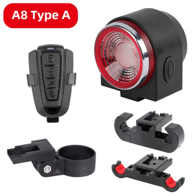 Rechargeable Rear Bicycle Light Brake Bike Tail Lamp Wireless Remote Control Cycling Taillight Anti-theft Burglar Alarm Bell - KiwisLove