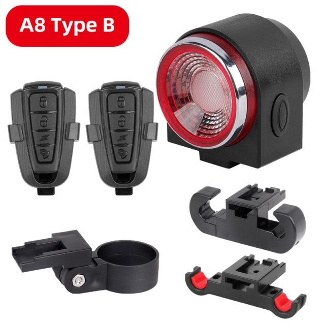 Rechargeable Rear Bicycle Light Brake Bike Tail Lamp Wireless Remote Control Cycling Taillight Anti-theft Burglar Alarm Bell - KiwisLove