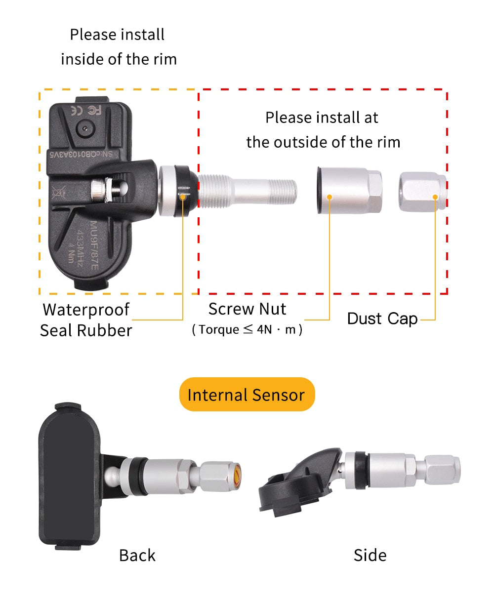 TPMS  USB Car Radio DVD Player Tire Pressure Monitoring System Spare Tyre Internal External Sensor  TMPS - KiwisLove