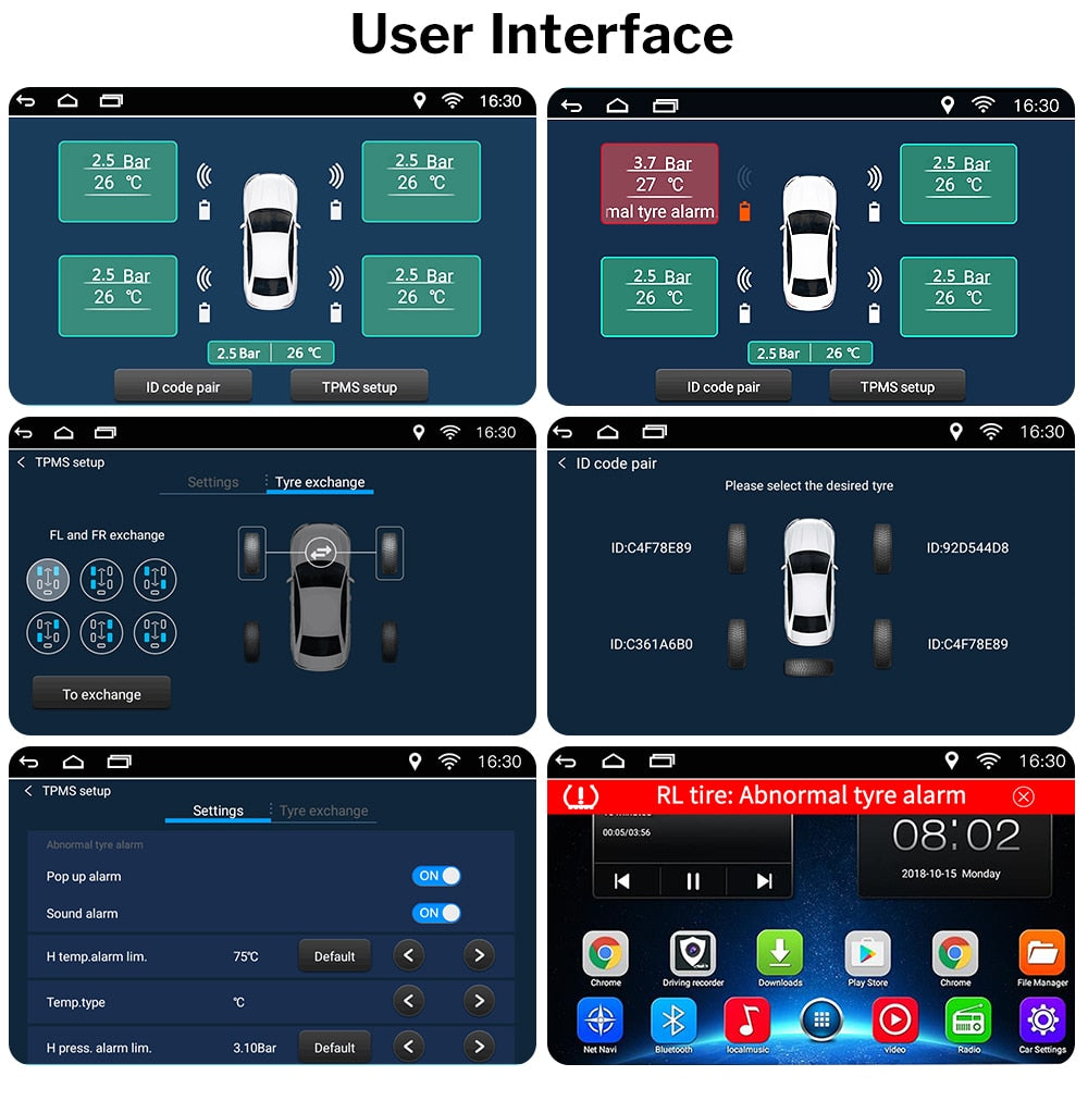 TPMS  USB Car Radio DVD Player Tire Pressure Monitoring System Spare Tyre Internal External Sensor  TMPS - KiwisLove