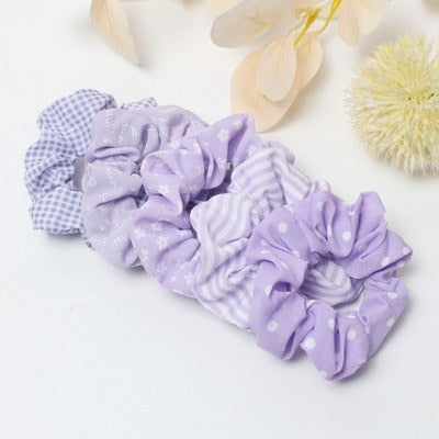 5 Pcs Hair Scrunchies Set Fashion Simple Basic Elastic Hair Bands Ponytail Holder Dot Stripe Scrunchie Hair Tie For Girl Women - KiwisLove