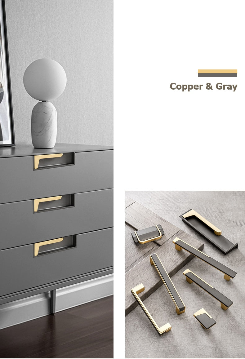 Modern Gold Gray Kitchen Handle Cabinet Knobs and Handles - KiwisLove