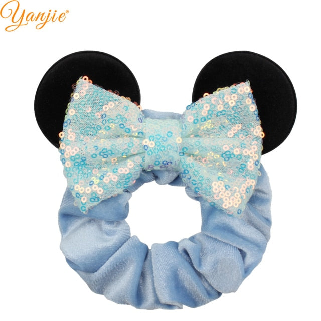 2021 New  Pretty Mouse Ears Sequins Hair Bow Women Velvet Scrunchies - KiwisLove