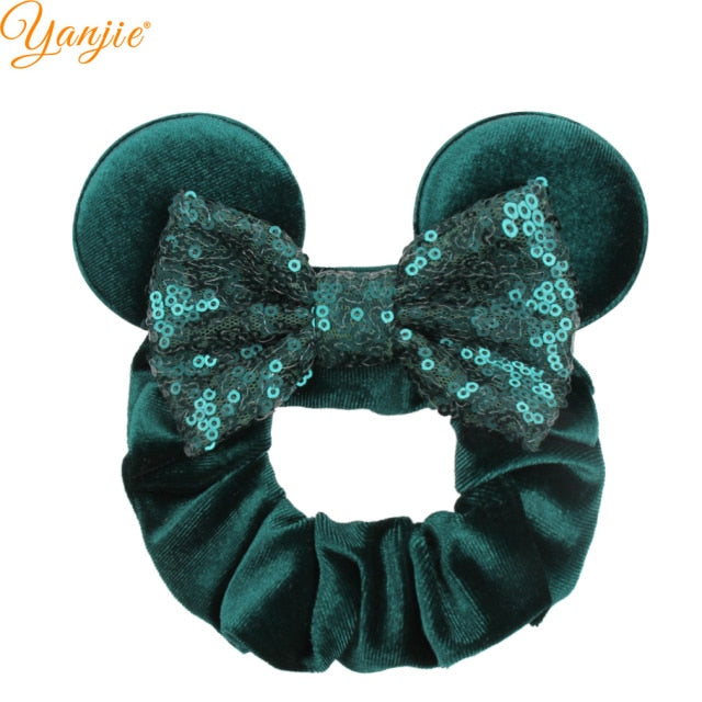 2021 New  Pretty Mouse Ears Sequins Hair Bow Women Velvet Scrunchies - KiwisLove