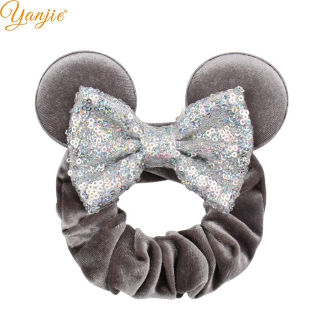 2021 New  Pretty Mouse Ears Sequins Hair Bow Women Velvet Scrunchies - KiwisLove