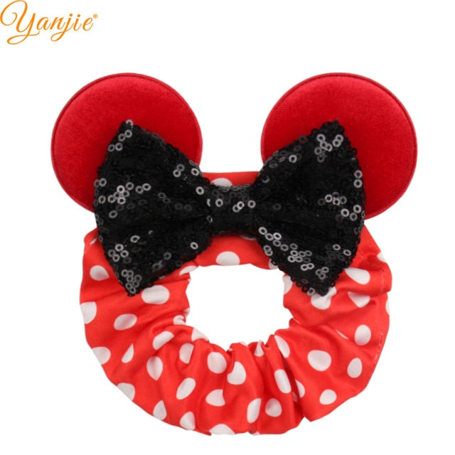 2021 New  Pretty Mouse Ears Sequins Hair Bow Women Velvet Scrunchies - KiwisLove