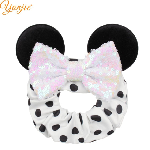 2021 New  Pretty Mouse Ears Sequins Hair Bow Women Velvet Scrunchies - KiwisLove