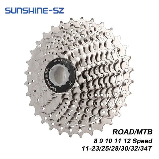 SUNSHINE Road Bike 8 9 10 11 12 Speed Velocidade 11-23T/25T/28T/30T/32T/34T Bicycle Cassette Freewheel MTB Sprocket for SHIMANO - KiwisLove