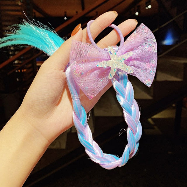 2021 New Girls Cartoon Bow Butterfly Colorful Braid Headband Kids Ponytail - KiwisLove