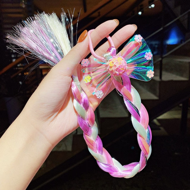 2021 New Girls Cartoon Bow Butterfly Colorful Braid Headband Kids Ponytail - KiwisLove