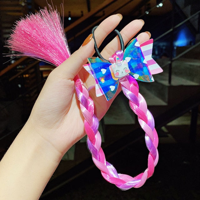 2021 New Girls Cartoon Bow Butterfly Colorful Braid Headband Kids Ponytail - KiwisLove