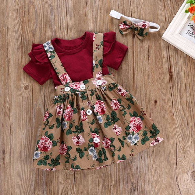 Short Sleeve Flare Romper+ Dress + Headband set - KiwisLove