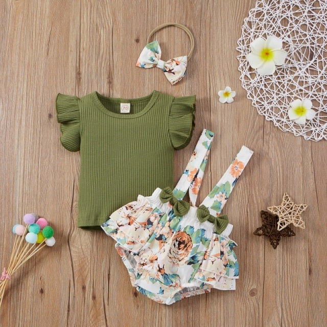Short Sleeve Flare Romper+ Dress + Headband set - KiwisLove