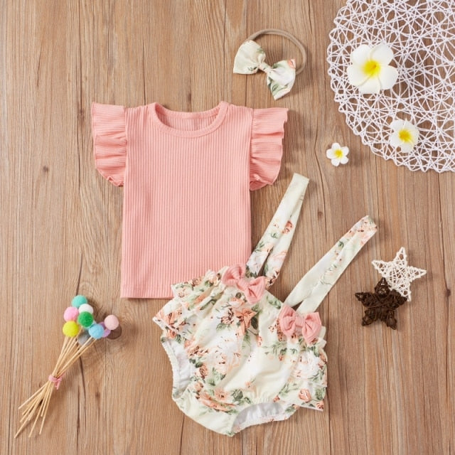 Short Sleeve Flare Romper+ Dress + Headband set - KiwisLove