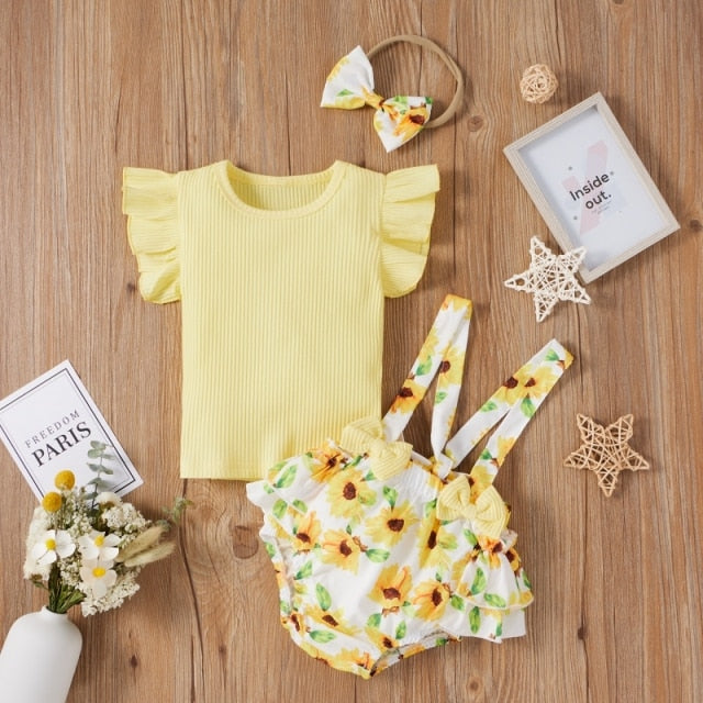Short Sleeve Flare Romper+ Dress + Headband set - KiwisLove