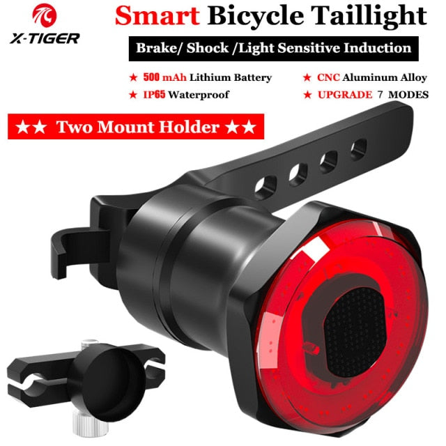 X-Tiger Bike Rear Light IPx6 Waterproof LED Charging Bicycle Smart Auto Brake Sensing Light Accessories Bike Taillight Light - KiwisLove