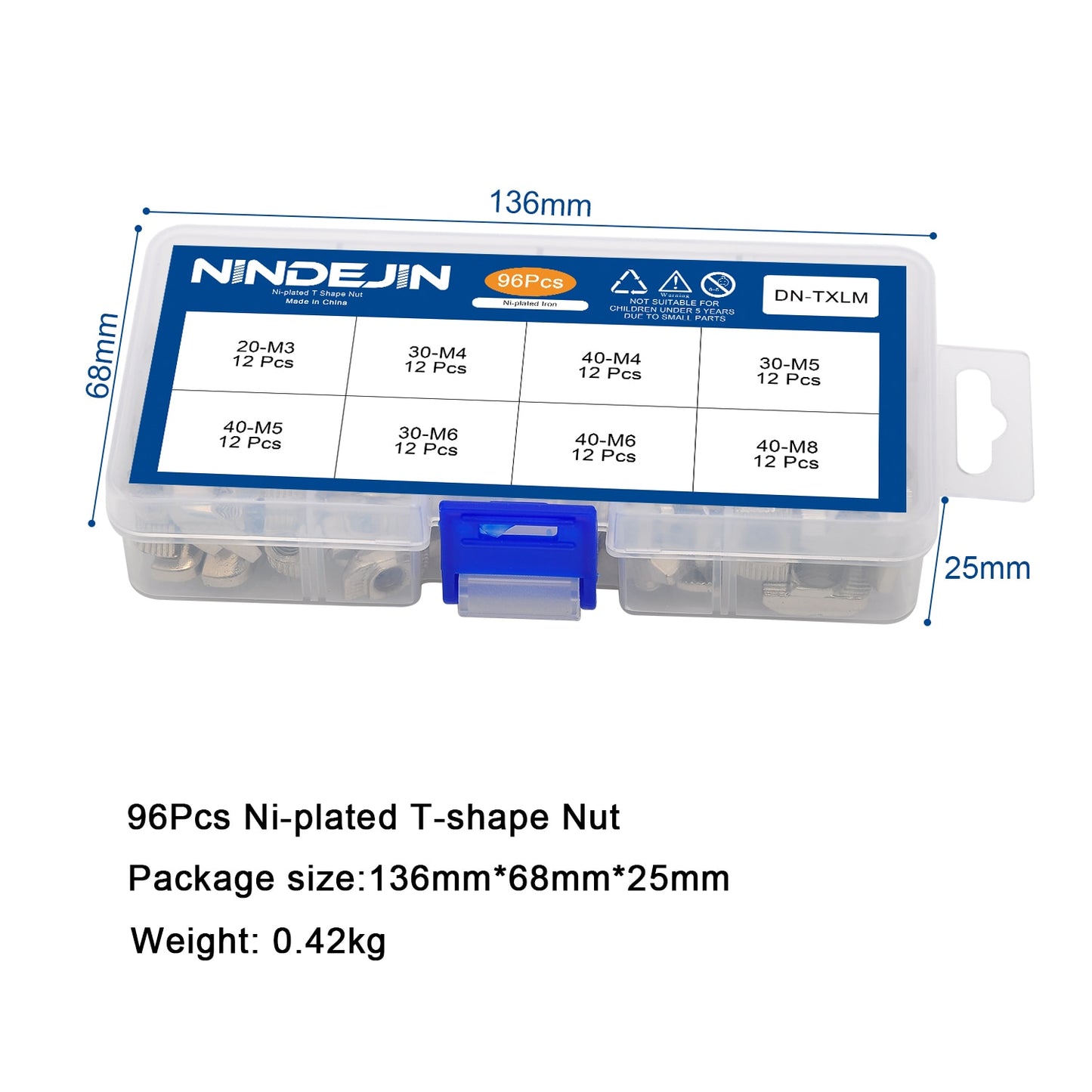 96pcs T Slot Nut Hammer Head Sliding T Nut Fasteners Drop In T-nut Set - KiwisLove