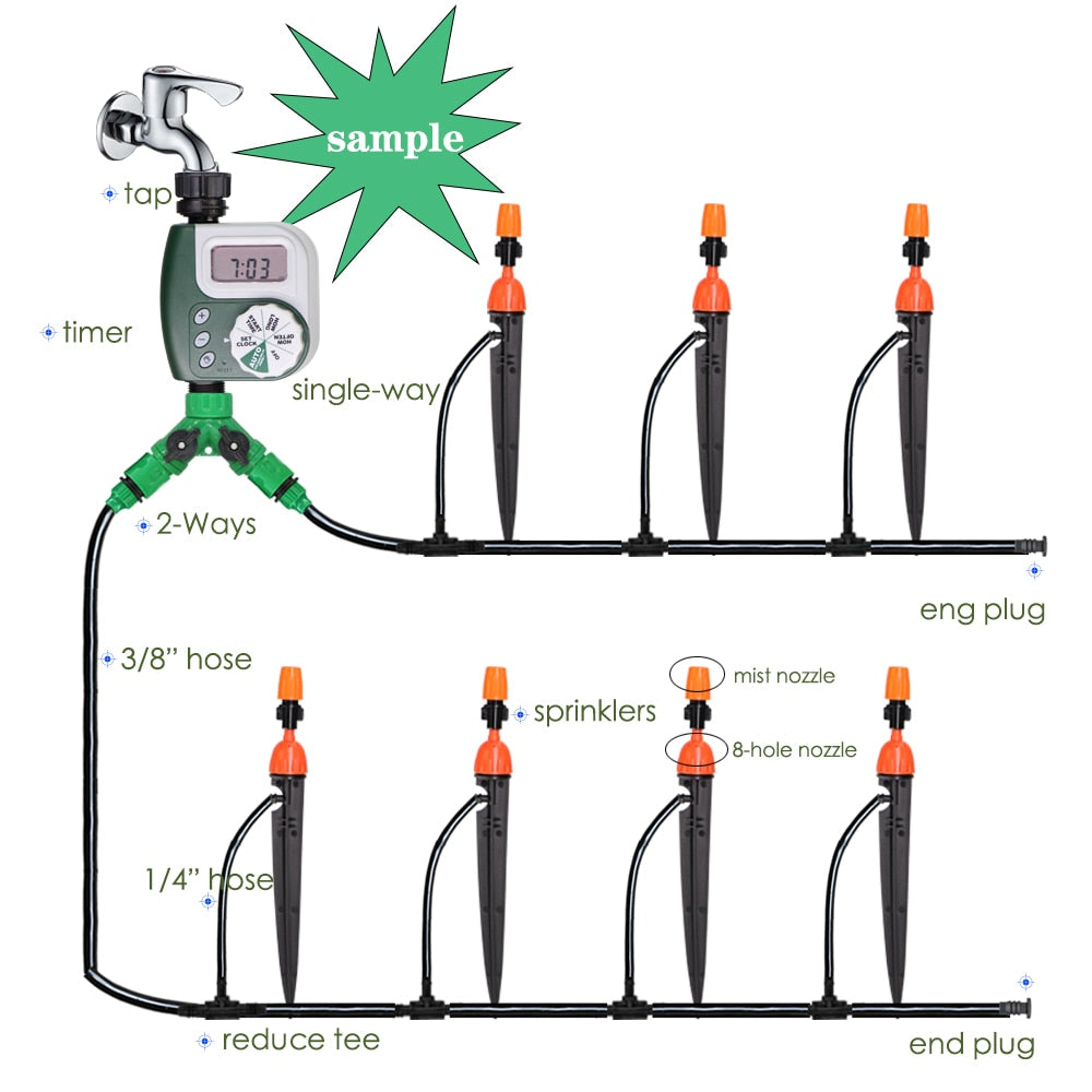 Drip Irrigation Kit 1/4'' Hose 360 Degree Adjustable Dripper Spray Watering - KiwisLove