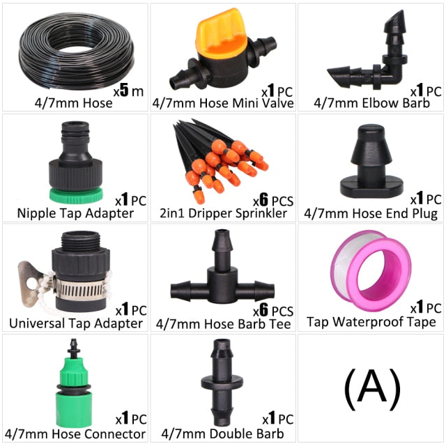 Drip Irrigation Kit 1/4'' Hose 360 Degree Adjustable Dripper Spray Watering - KiwisLove