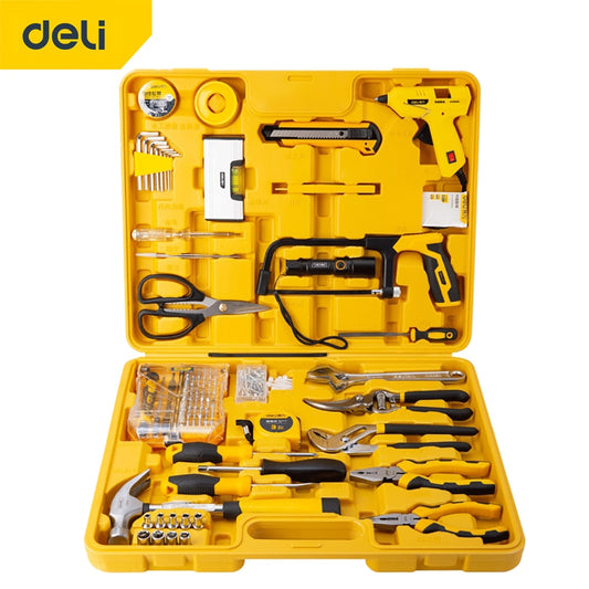 DELI Hand Tool Set Household Hand Tool Set With Storage Tool Box Daily Maintenance Tape Measure Wrench Screwdriver Tool Set - KiwisLove