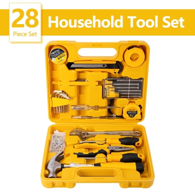 DELI Hand Tool Set Household Hand Tool Set With Storage Tool Box Daily Maintenance Tape Measure Wrench Screwdriver Tool Set - KiwisLove