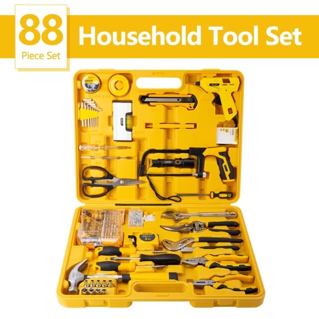 DELI Hand Tool Set Household Hand Tool Set With Storage Tool Box Daily Maintenance Tape Measure Wrench Screwdriver Tool Set - KiwisLove