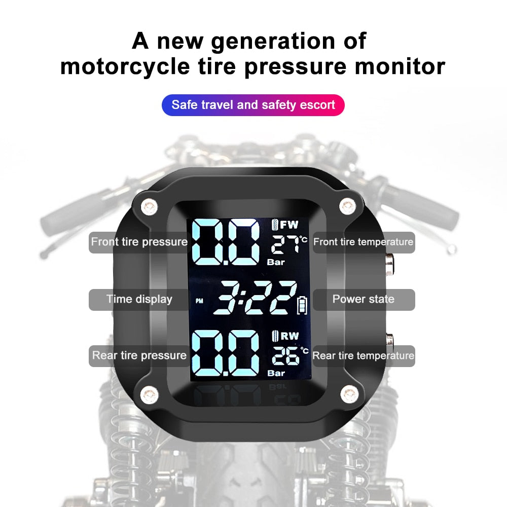 Motorcycle TPMS Motor Tire Pressure Tyre Temperature Monitoring Alarm System with 2 External Sensors USBCharging motos - KiwisLove