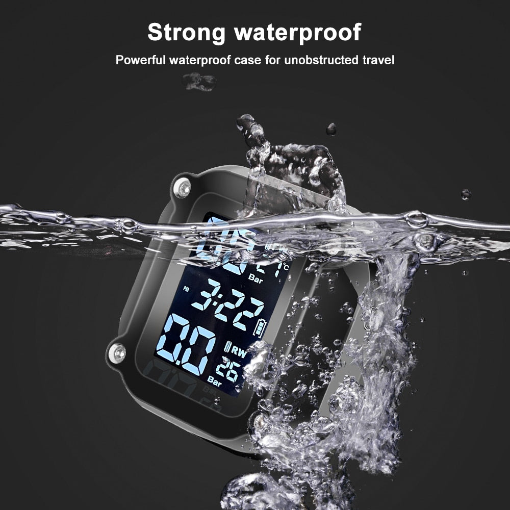 Motorcycle TPMS Motor Tire Pressure Tyre Temperature Monitoring Alarm System with 2 External Sensors USBCharging motos - KiwisLove