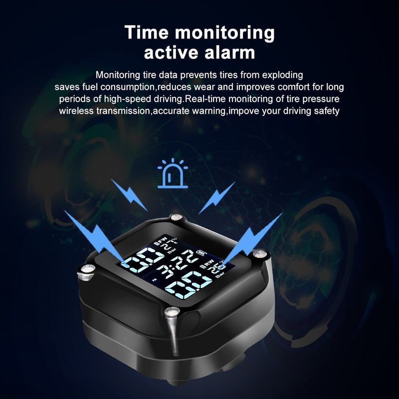 Motorcycle TPMS Motor Tire Pressure Tyre Temperature Monitoring Alarm System with 2 External Sensors USBCharging motos - KiwisLove
